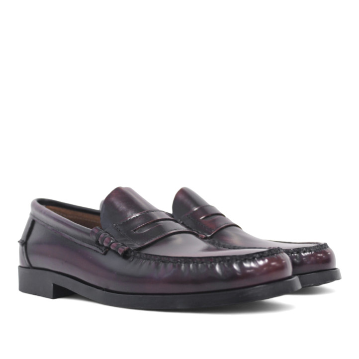 Zapatos vestir Lobo rift granate estilo mocasín penny loafer de piel - Querol online