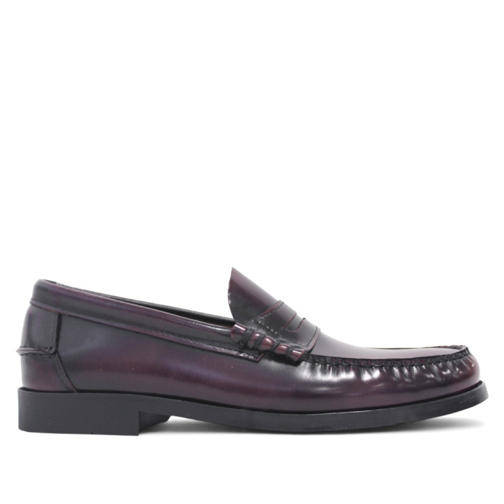 Zapatos vestir Lobo rift granate estilo mocasín penny loafer de piel - Querol online