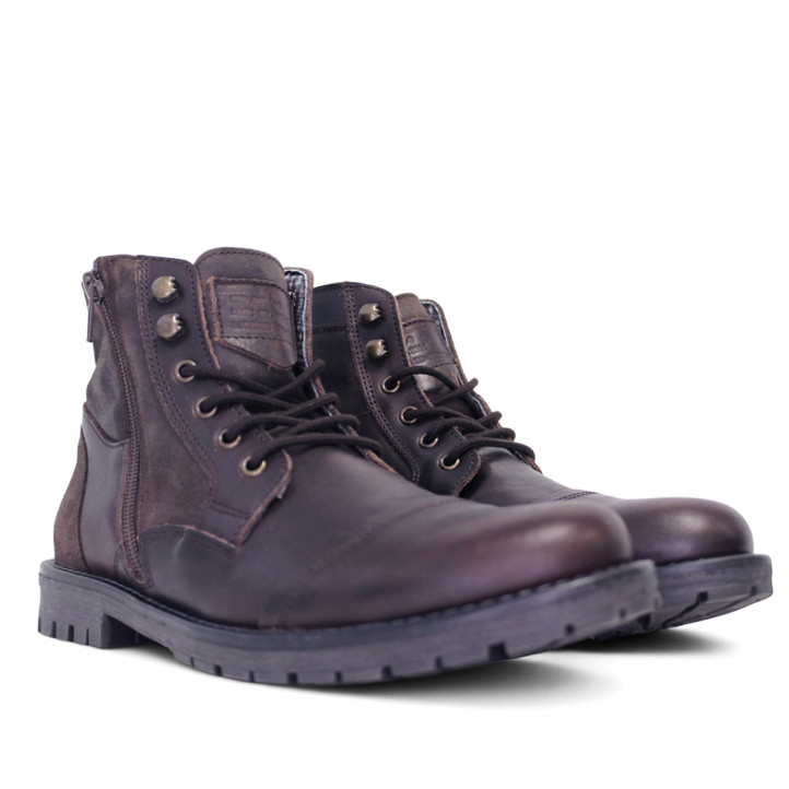 Botins Lobo garda marrons amb panells en diferents acabats de pell - Querol online
