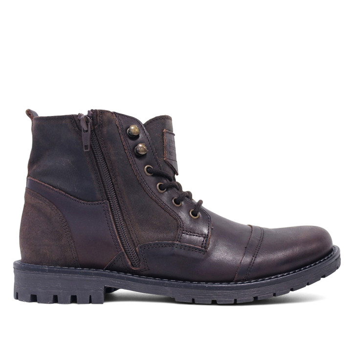 Botins Lobo garda marrons amb panells en diferents acabats de pell - Querol online