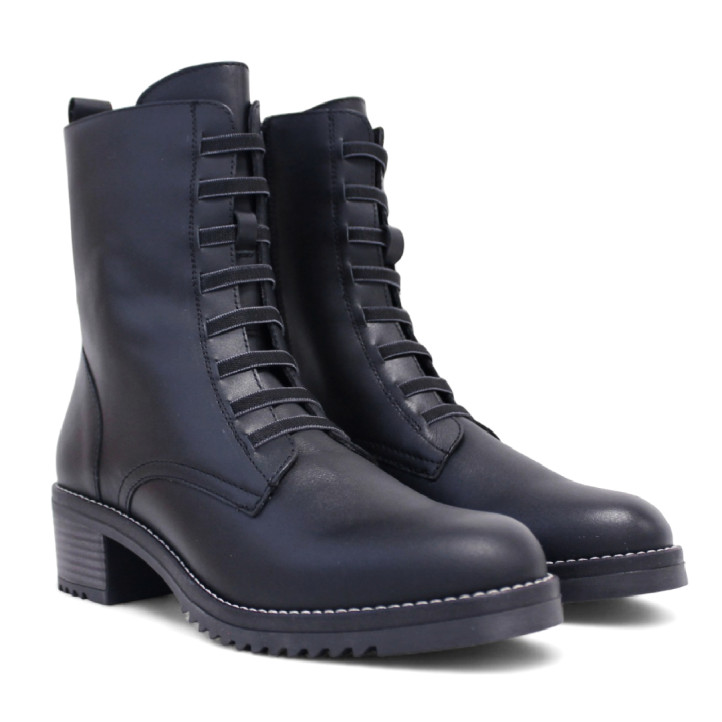 Botins de taló Redlove celestina negres amb cordons elàstics i cremallera de pell - Querol online