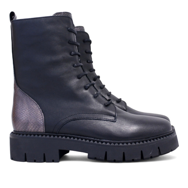 Botines planos Redlove macarena negros con panel efecto serpiente de piel - Querol online