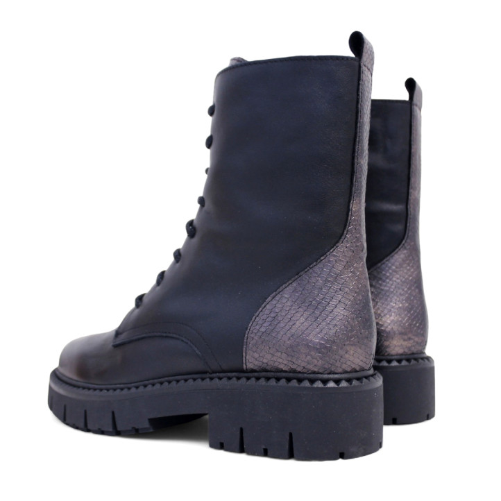 Botines planos Redlove macarena negros con panel efecto serpiente de piel - Querol online