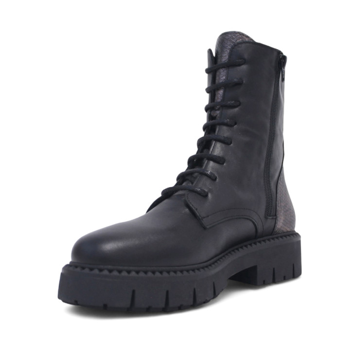 Botines planos Redlove macarena negros con panel efecto serpiente de piel - Querol online