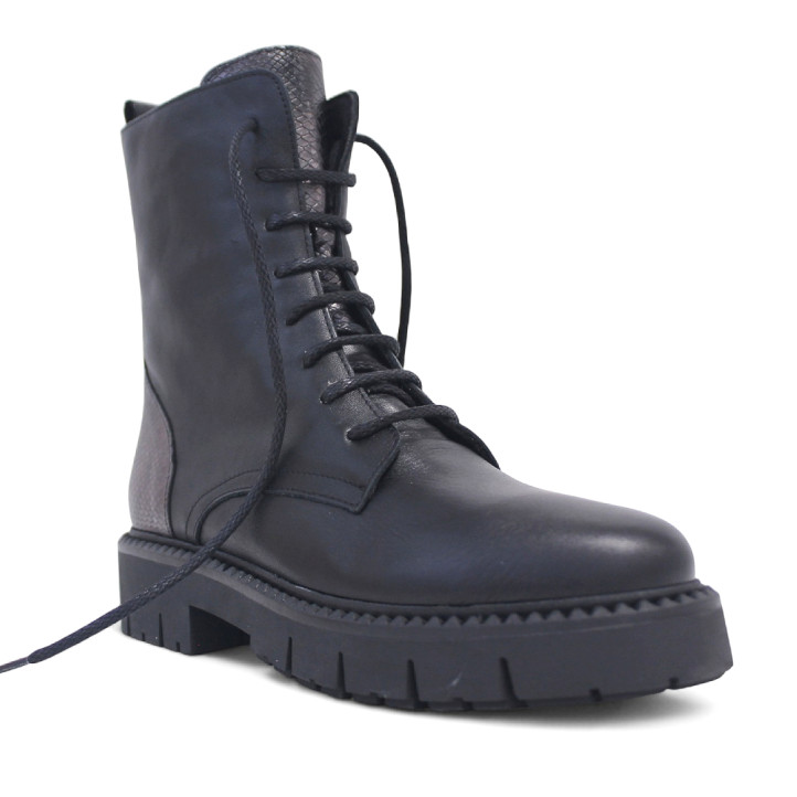 Botines planos Redlove macarena negros con panel efecto serpiente de piel - Querol online