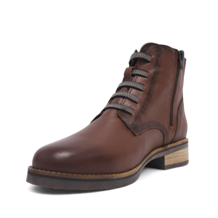 Botines planos Redlove indira marrones con cordones elásticos de piel - Querol online