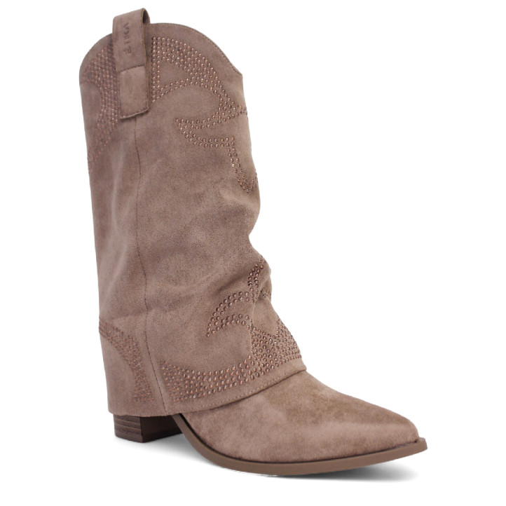 Botas tacón ETIKA anna taupe estilo cowboy polaina - Querol online