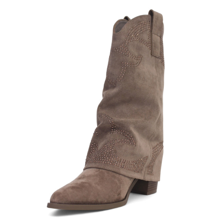 Botas tacón ETIKA anna taupe estilo cowboy polaina - Querol online