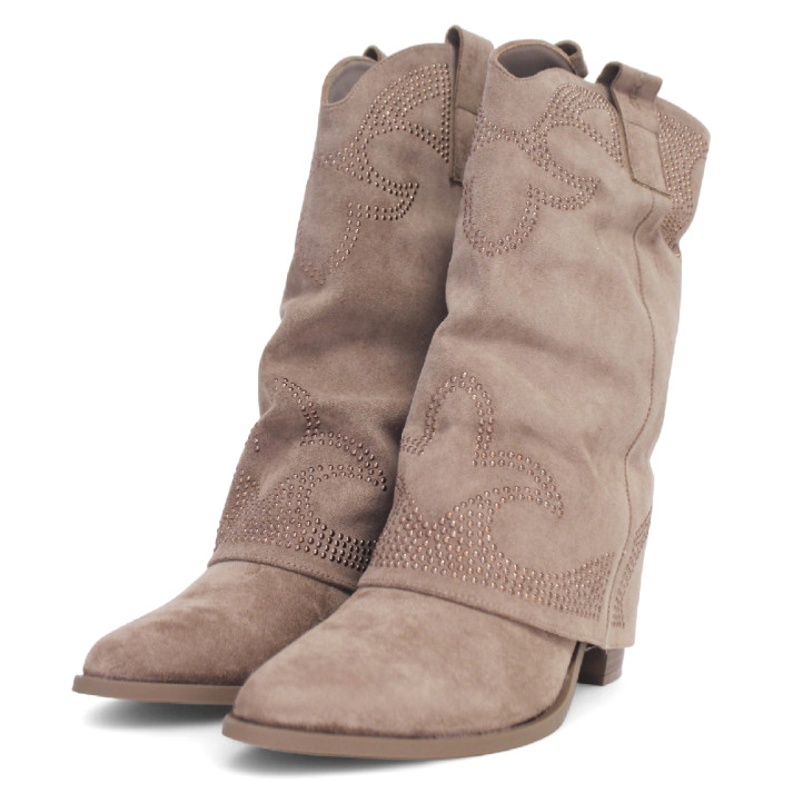 Botas tacón ETIKA anna taupe estilo cowboy polaina - Querol online