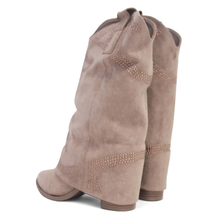Botas tacón ETIKA anna taupe estilo cowboy polaina - Querol online