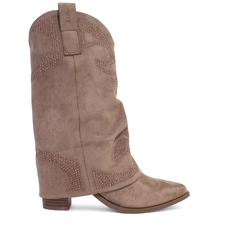 Botas tacón ETIKA anna taupe estilo cowboy polaina - Querol online