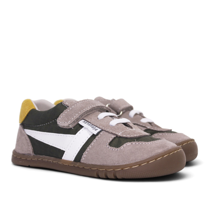 Zapatillas deporte Pirufin verdes y grises con cordones elásticos y velcro respetuosas - Querol online