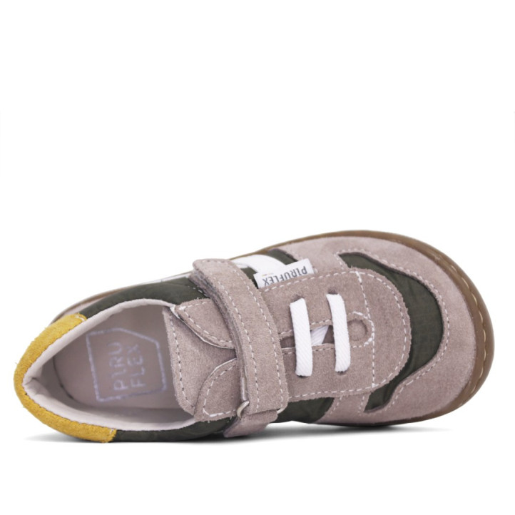 Zapatillas deporte Pirufin verdes y grises con cordones elásticos y velcro respetuosas - Querol online