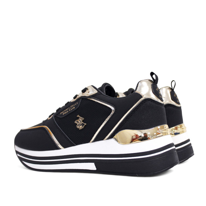 Zapatillas cuña U.S. POLO ASSN. sophie mix negras con detalles blancos y dorados - Querol online