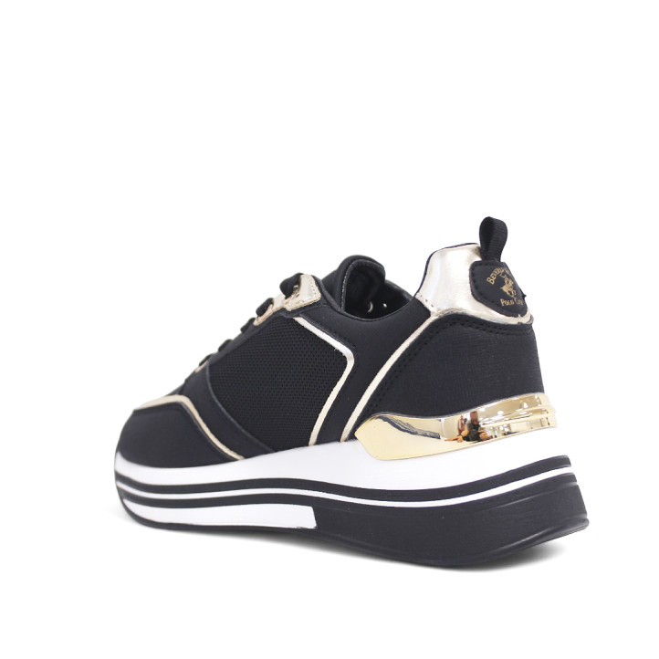 Zapatillas cuña U.S. POLO ASSN. sophie mix negras con detalles blancos y dorados - Querol online