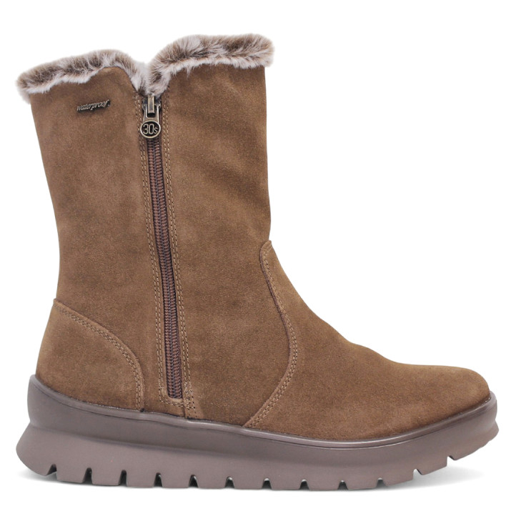 Botines planos Treintas marrones con cremallera lateral exterior de piel waterproof - Querol online