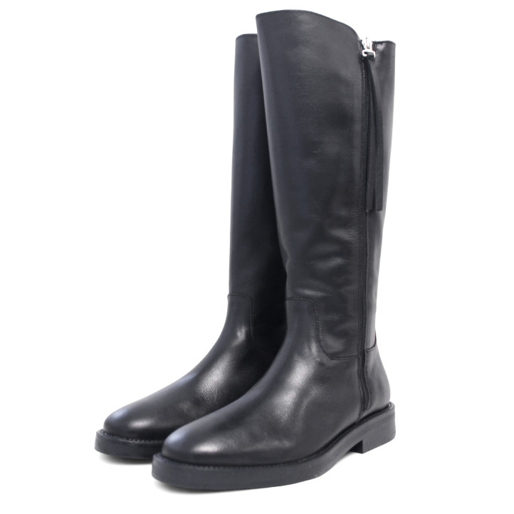 Botas planas Redlove bruna negras de caña alta de piel - Querol online