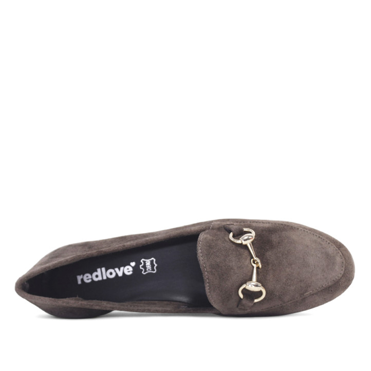 Mocasín Redlove yaiza taupe con aplique dorado en el empeine de piel - Querol online