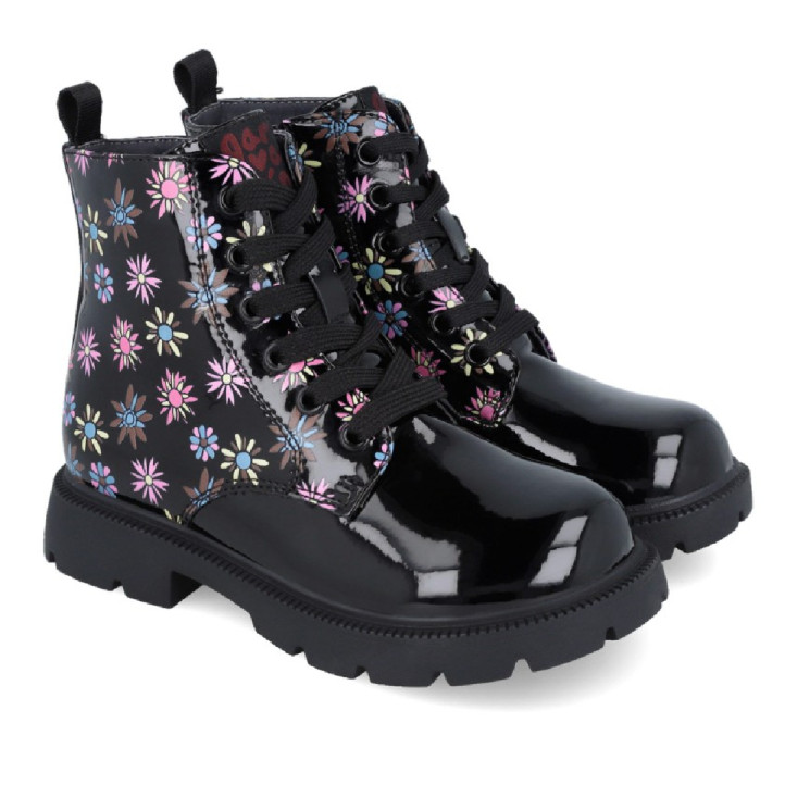 Botines Garvalin 251561 negros de charol con flores - Querol online