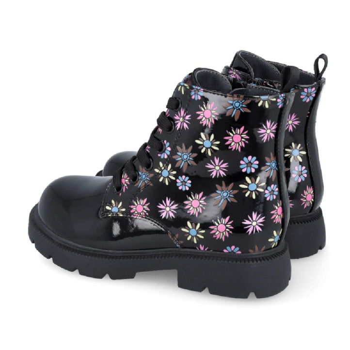 Botines Garvalin 251561 negros de charol con flores - Querol online
