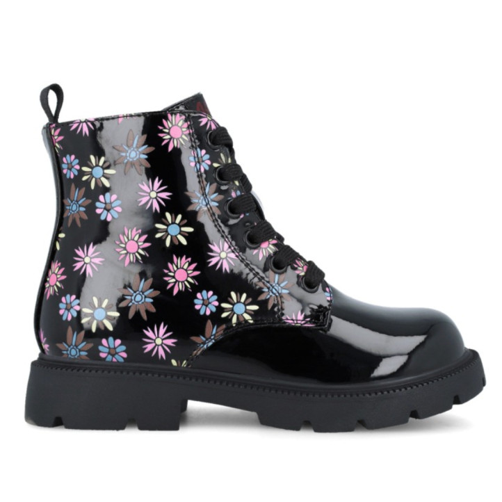 Botines Garvalin 251561 negros de charol con flores - Querol online