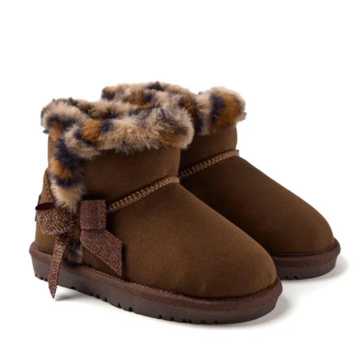 Botines Gioseppo lathrun marrones con lazo y pelo de animal print estilo australianas - Querol online