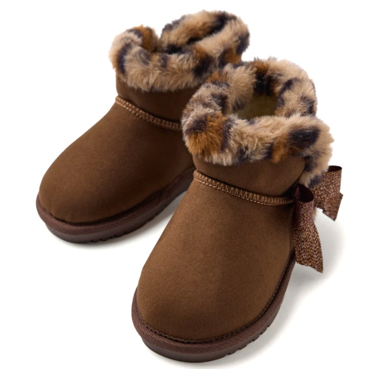 Botines Gioseppo lathrun marrones con lazo y pelo de animal print estilo australianas - Querol online