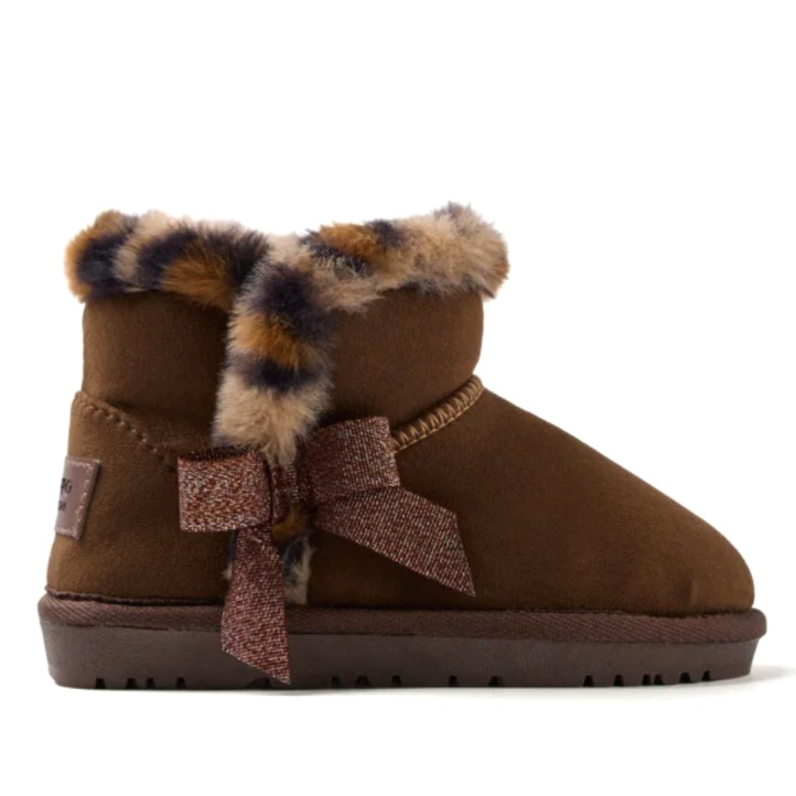 Botines Gioseppo lathrun marrones con lazo y pelo de animal print estilo australianas - Querol online