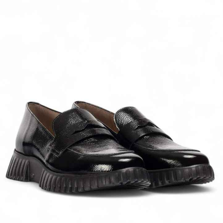 Mocasín Wonders flexfly 02 negros efecto brillante - Querol online