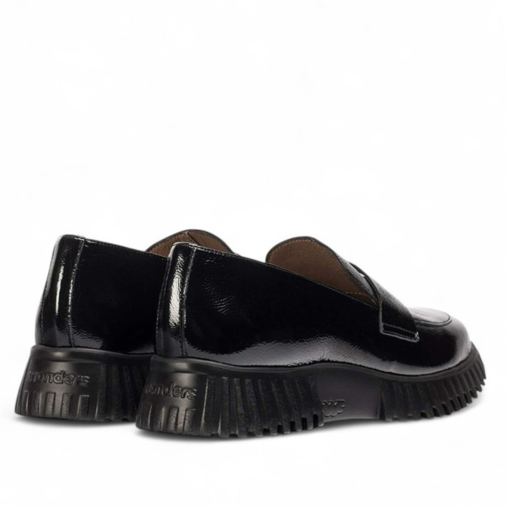 Mocasín Wonders flexfly 02 negros efecto brillante - Querol online