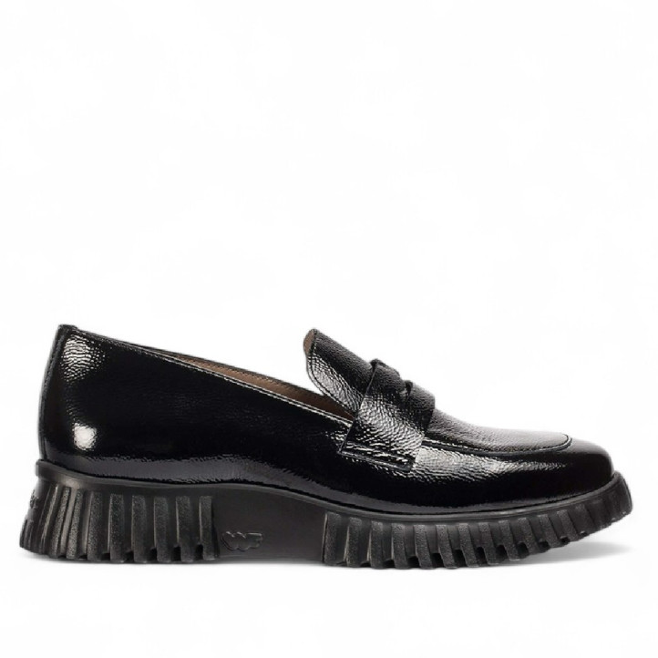 Mocasín Wonders flexfly 02 negros efecto brillante - Querol online