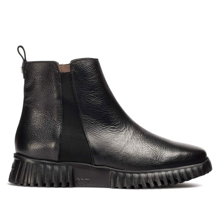 Botines planos Wonders flexfly 04 negros con goma lateral - Querol online