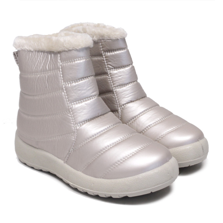 Botins plans blancs satinats encoixinats amb pelito i cremallera - Querol online