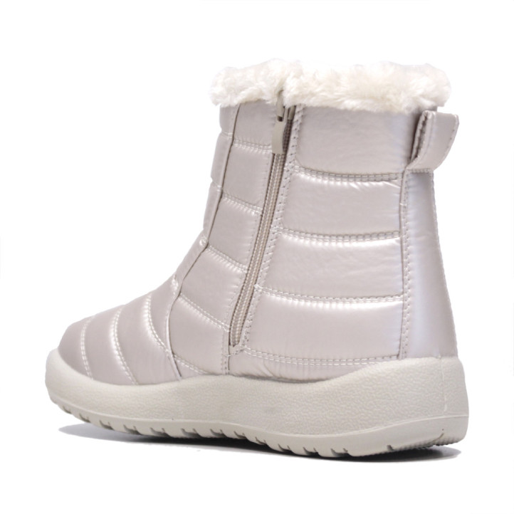 Botins plans blancs satinats encoixinats amb pelito i cremallera - Querol online