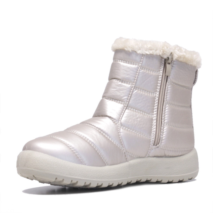 Botins plans blancs satinats encoixinats amb pelito i cremallera - Querol online