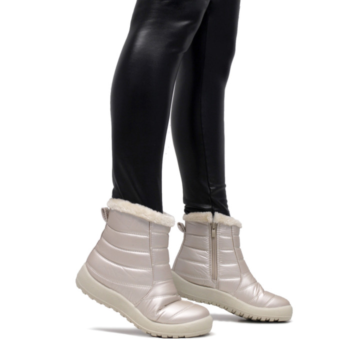 Botins plans blancs satinats encoixinats amb pelito i cremallera - Querol online