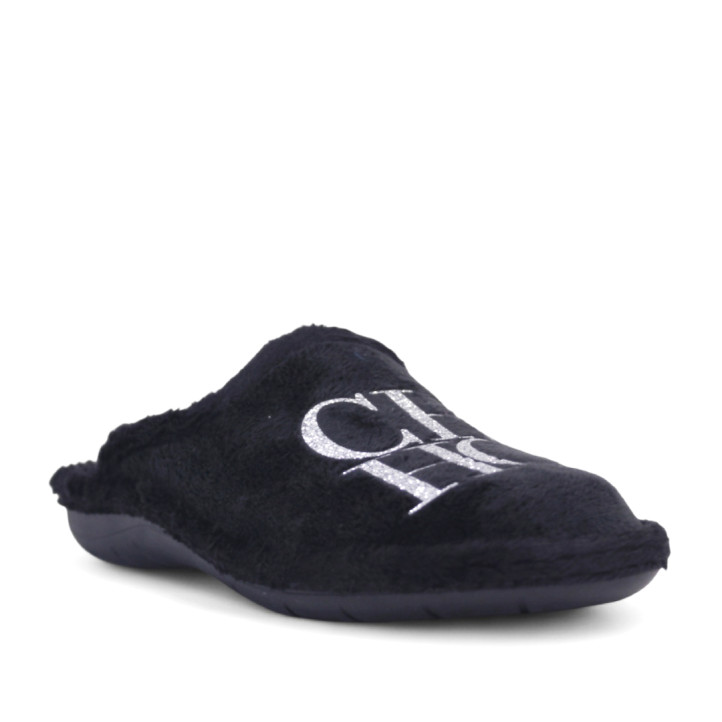 Zapatillas casa SUAVEFLEX negras con letras plateadas - Querol online