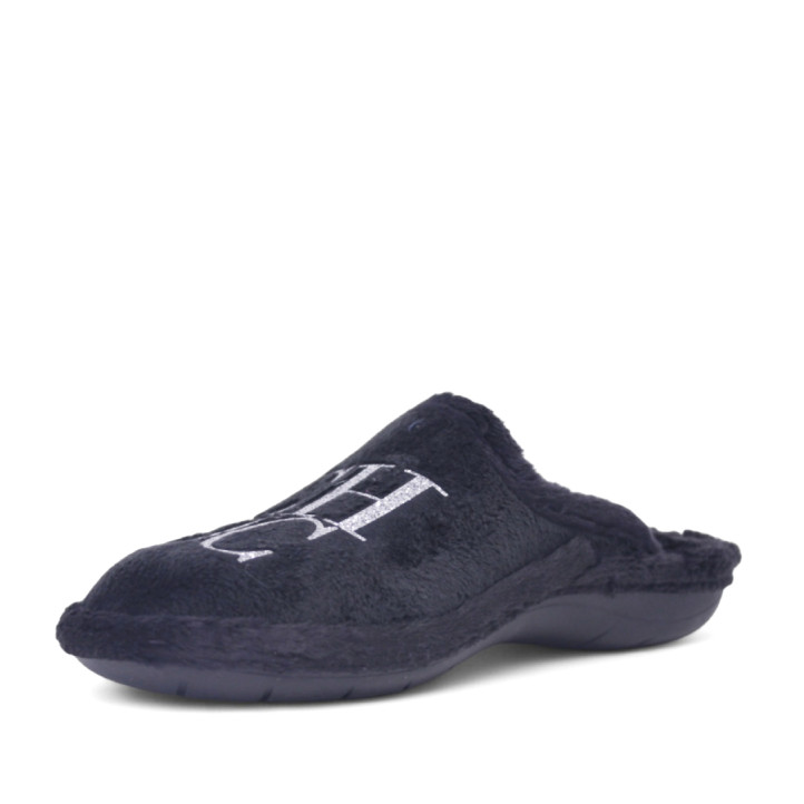 Zapatillas casa SUAVEFLEX negras con letras plateadas - Querol online