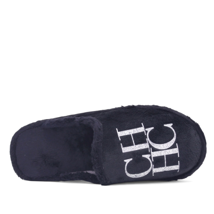 Zapatillas casa SUAVEFLEX negras con letras plateadas - Querol online