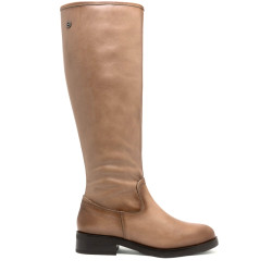 BOTAS ALTAS DE PIEL TAUPE CON CREMALLERA BELÉN PORRONET - Querol online