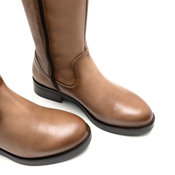BOTAS ALTAS DE PIEL TAUPE CON CREMALLERA BELÉN PORRONET - Querol online