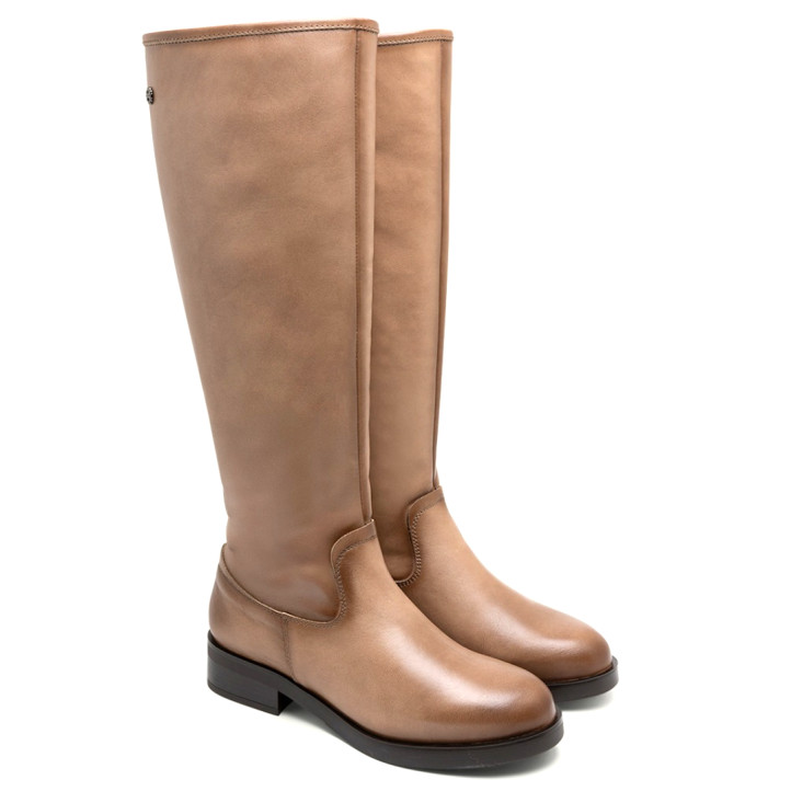 BOTAS ALTAS DE PIEL TAUPE CON CREMALLERA BELÉN PORRONET - Querol online