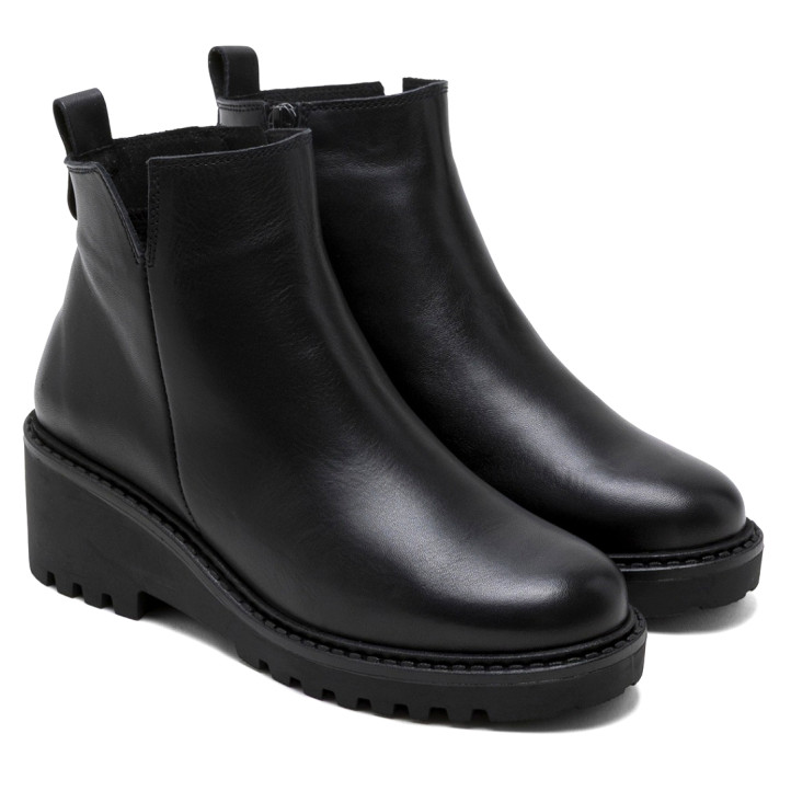 BOTINES DE PIEL CON CUÑA Y CREMALLERA NEGRA ELENA PORRONET - Querol online