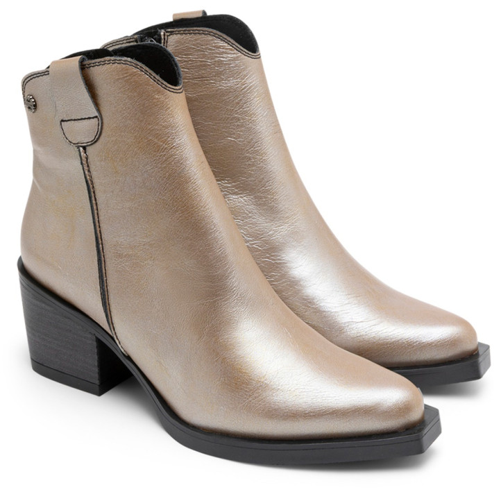 BOTINES COWBOY DE PIEL METALIZADA PLATINO FÁTIMA PORRONET - Querol online