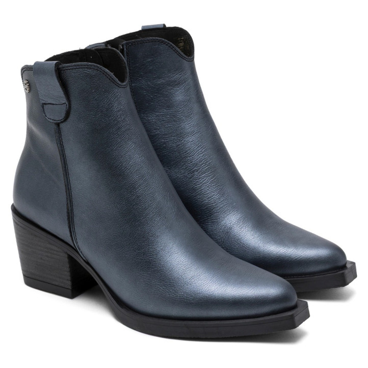 BOTINES COWBOY DE PIEL METALIZADA PLOMO FÁTIMA PORRONET - Querol online
