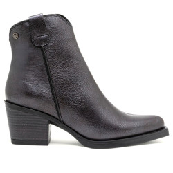 BOTINES COWBOY DE PIEL METALIZADA MOKA CON CREMALLERA FÁTIMA PORRONET - Querol online