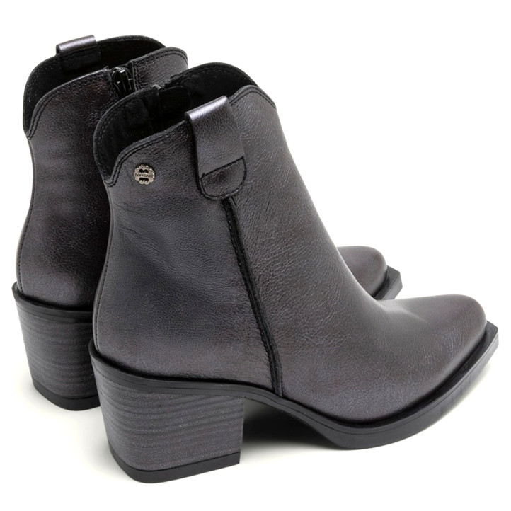 BOTINES COWBOY DE PIEL METALIZADA MOKA CON CREMALLERA FÁTIMA PORRONET - Querol online
