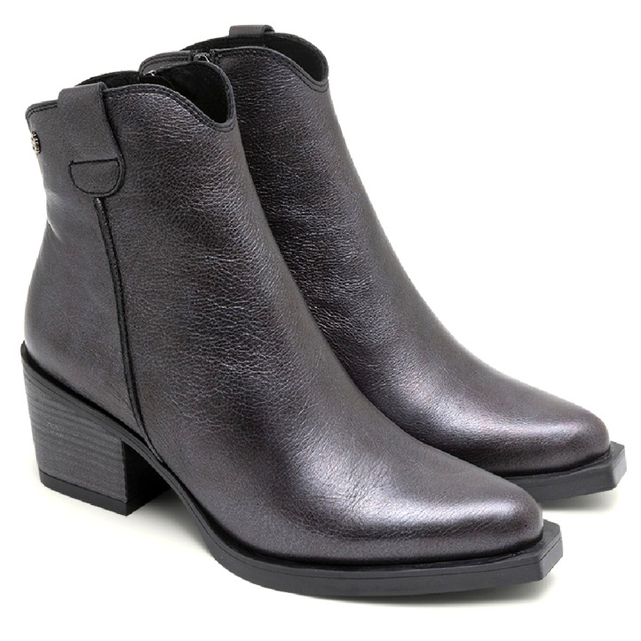 BOTINES COWBOY DE PIEL METALIZADA MOKA CON CREMALLERA FÁTIMA PORRONET - Querol online
