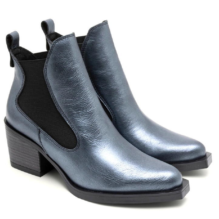 BOTINES COWBOY DE PIEL METALIZADA PLOMO CON ELÁSTICOS FANNY PORRONET - Querol online