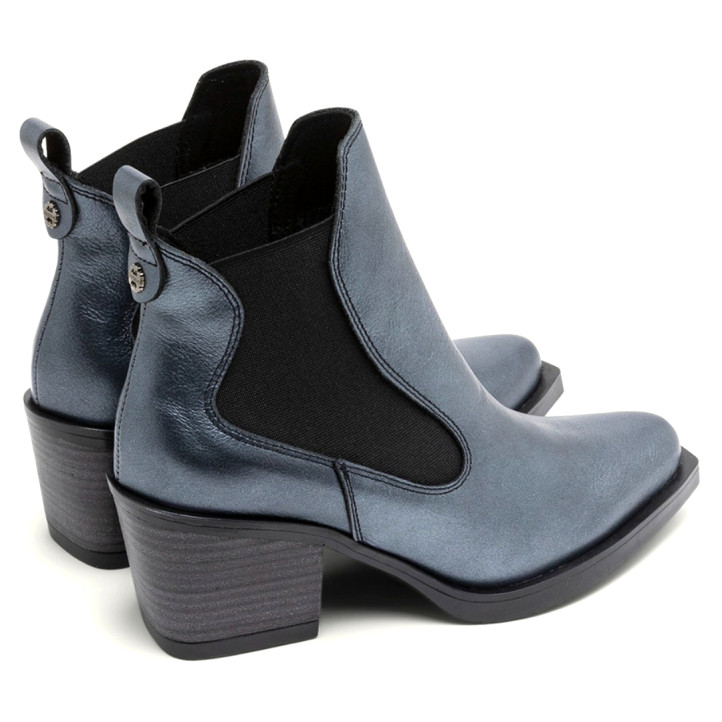 BOTINES COWBOY DE PIEL METALIZADA PLOMO CON ELÁSTICOS FANNY PORRONET - Querol online